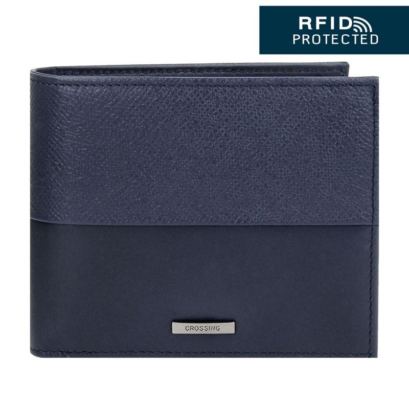 Crossing Infinite Bi-Fold Leather Wallet With Flap And Coin Pouch RFID - Blue