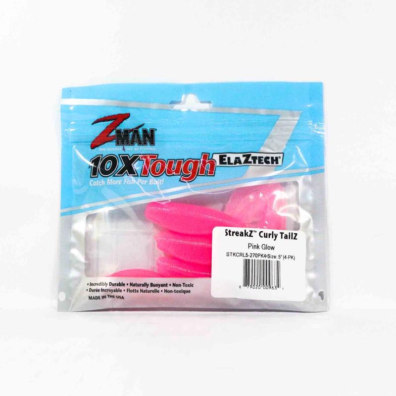 Zman Soft Lure StreakZ Curly 5 Inch 4/Pack Pink Glow (9634)