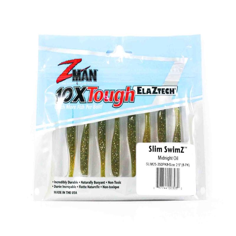 Zman Soft Lure Slim SwimZ 2.5 Inch 8/Pack Midnight Oil (3080)