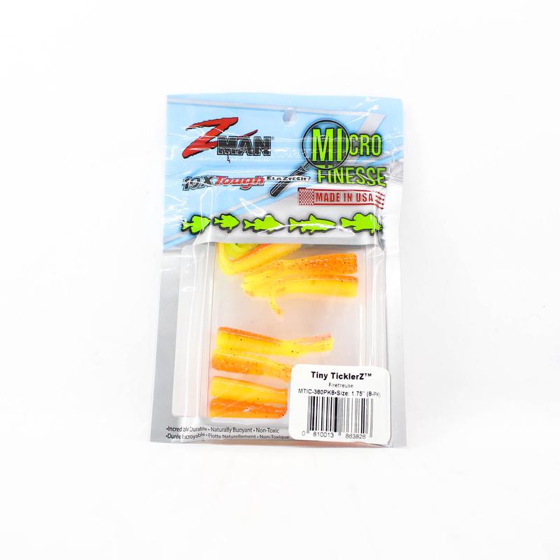 Zman Soft Lure Tiny TicklerZ 1.75 Inch 8/Pack Firetreuse (3826)