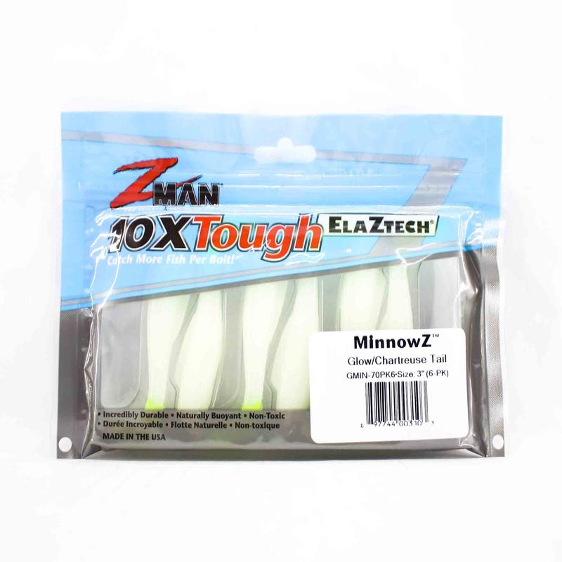 Zman Soft Lure MinnowZ 3 Inch 6/Pack Glow Chart Tail (3103)
