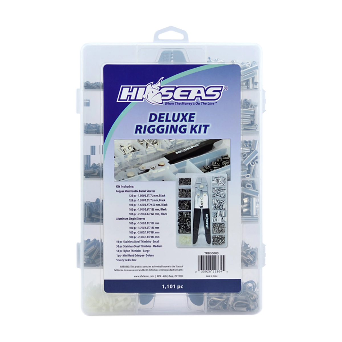 Hi-Seas Deluxe Rigging Kit - Copper Mini Double Barrel Sleeves & Crimping Tool