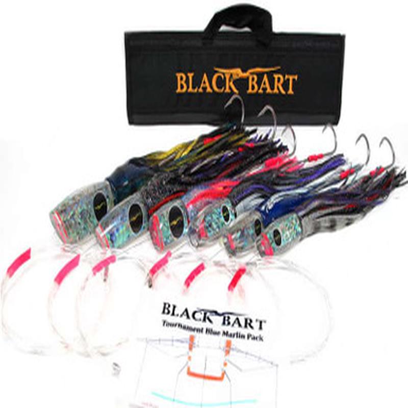 Black Bart Lures Tournament Blue Marlin Rigged Trolling Pack Single Hooks