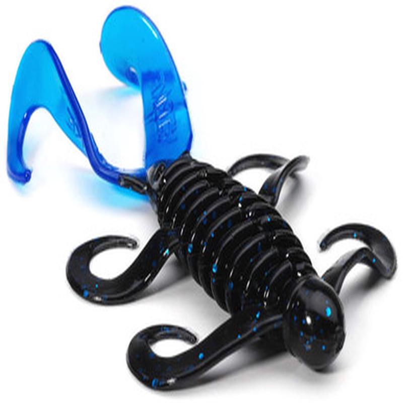 MegaStrike Mega Bug 4.5'' Soft Plastic Lures Black w/ Blue Flake w/ Blue Claws Laminate
