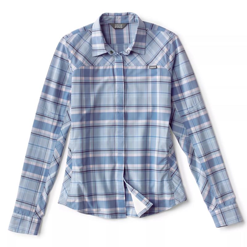 Orvis Women's PRO Stretch Long-Sleeve Shirt - Blue Fog Plaid - Size M