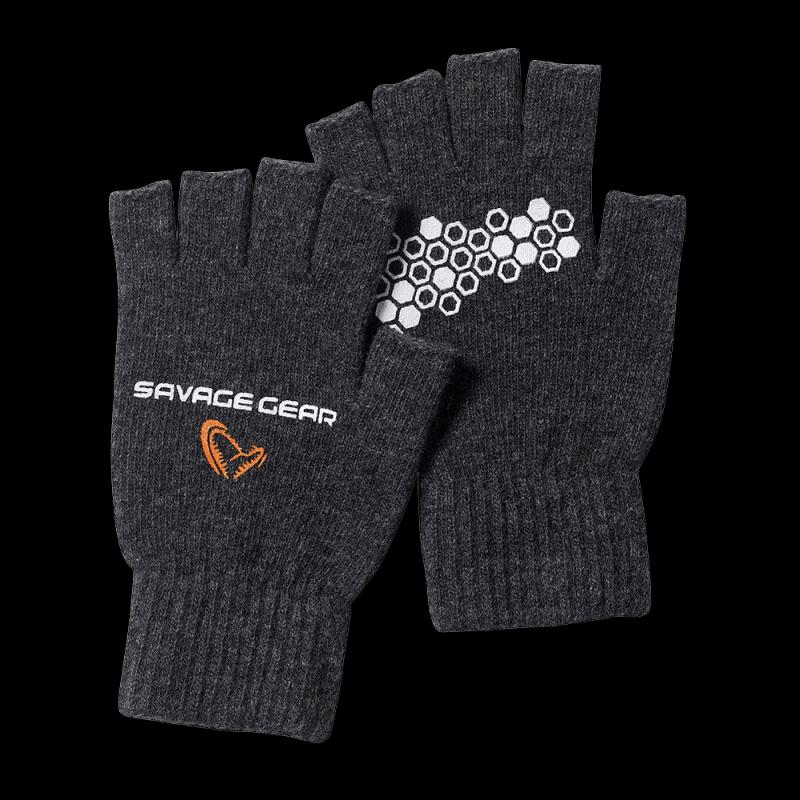 Savage Gear Knitted Half Finger Glove Dark Grey Melange