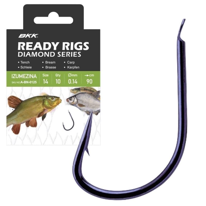 BKK Coarse Snelled Hooks Diamond Ready Rig - Izumezina Black Nickel (10pcs)