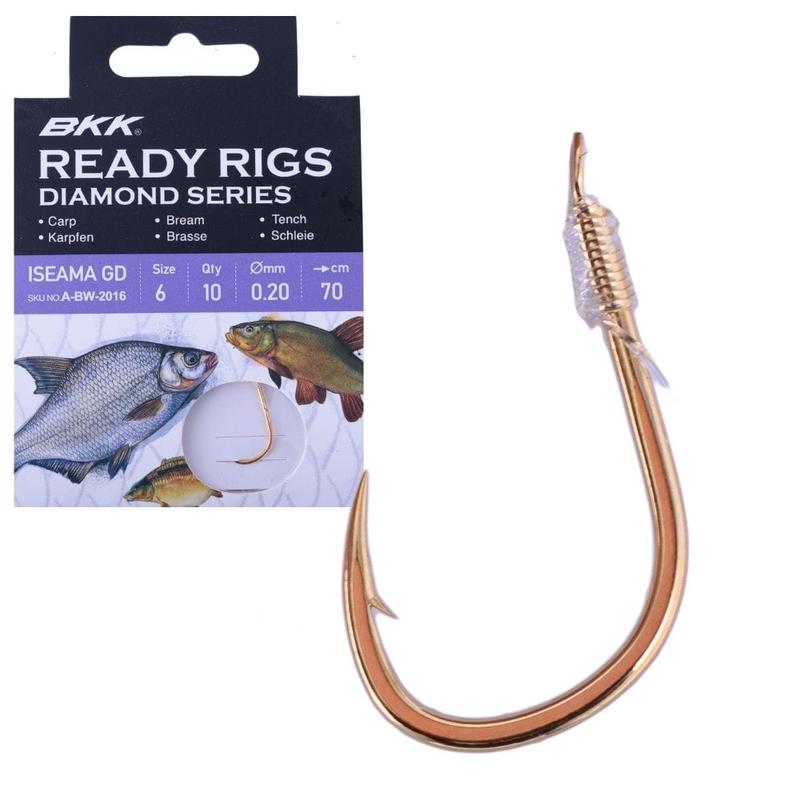 BKK Coarse Snelled Hooks Diamond Ready Rig - Iseama Gold (10pcs)