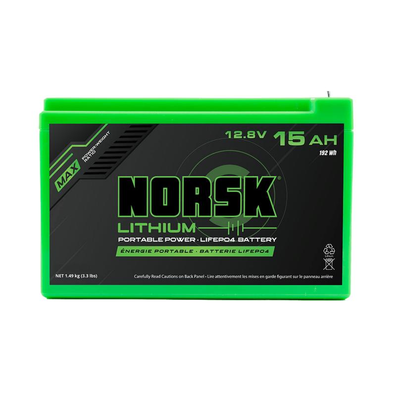 NORSK FISHING 12.8V 15AH LITHIUM BATTERY WITH CHARGER